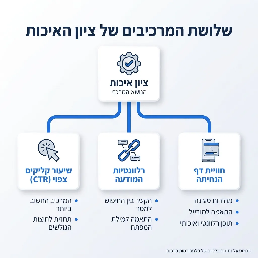 אינפוגרפיקה — שלושת המרכיבים של ציון האיכות: ציון איכות