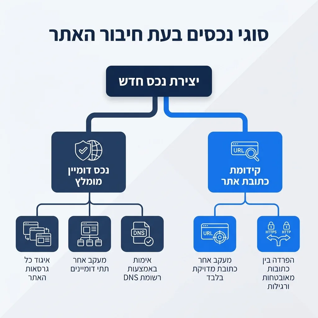 אינפוגרפיקה — סוגי נכסים בעת חיבור האתר: יצירת נכס חדש
