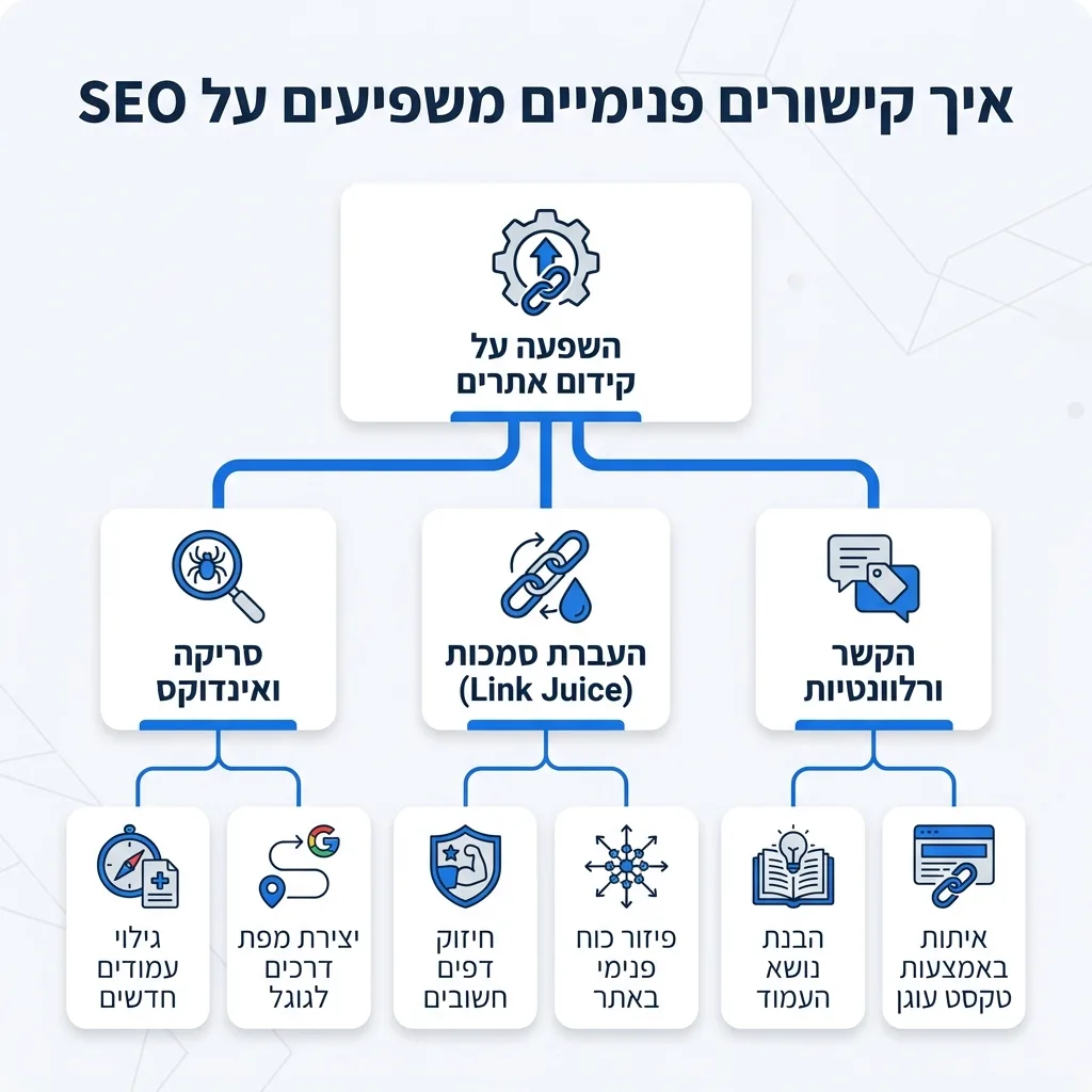אינפוגרפיקה — איך קישורים פנימיים משפיעים על SEO: השפעה על קידום אתרים