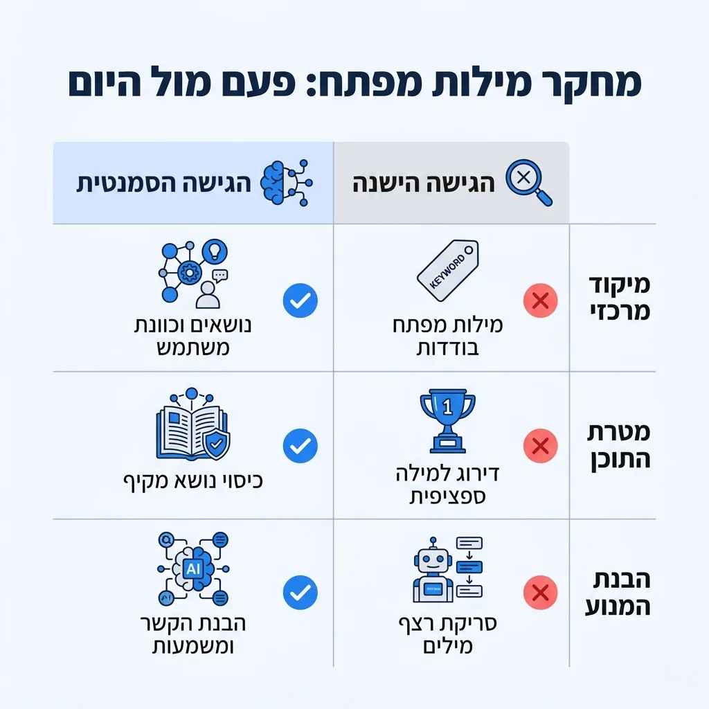 אינפוגרפיקה — מחקר מילות מפתח: פעם מול היום: השוואה בין הגישה הישנה, הגישה הסמנטית